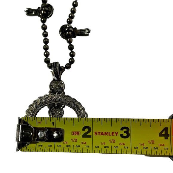 Squash Blossom Necklace Naja Charm Metal Faux Turquoise Native American Cowboys - Picture 6 of 8